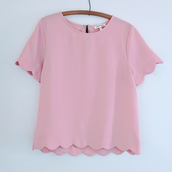 Monteau Tops - Monteau Scalloped Sleeve & Hem Blouse